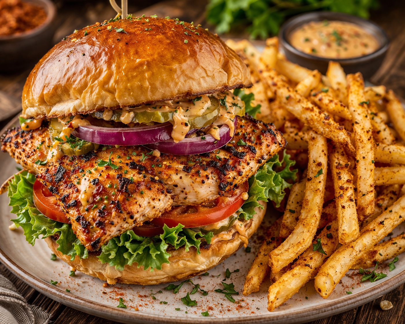 S-Burger Grilled Chicken Cajun French Fries