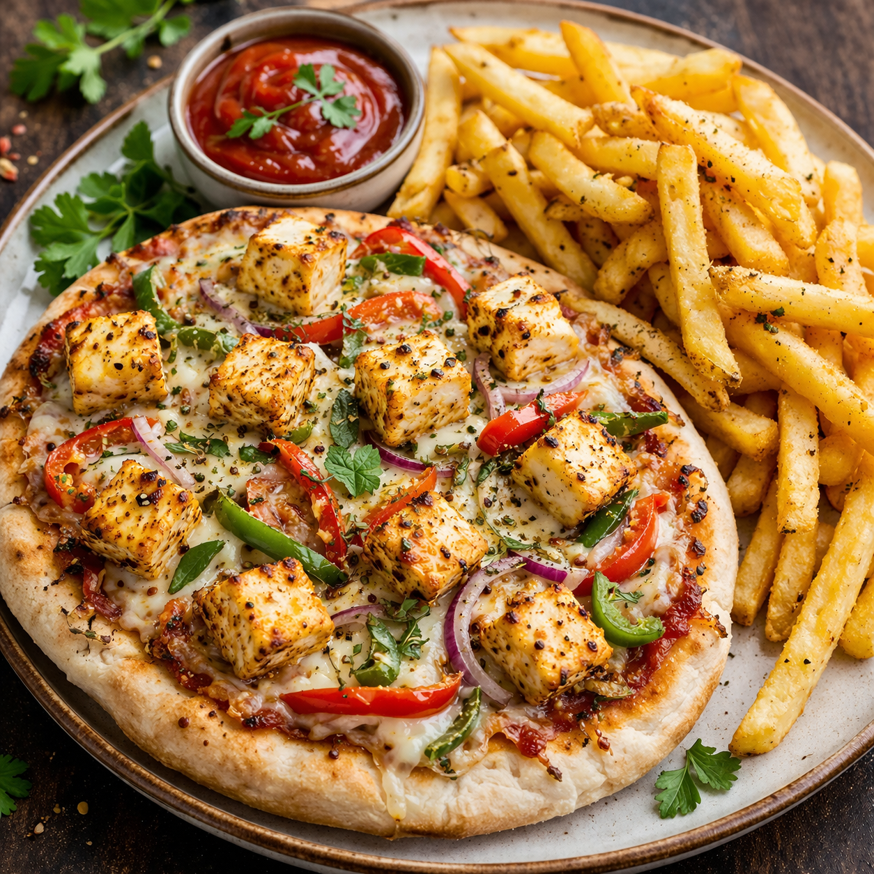 R-Pitta Bread Paneer (Pizza Style)" French Fries