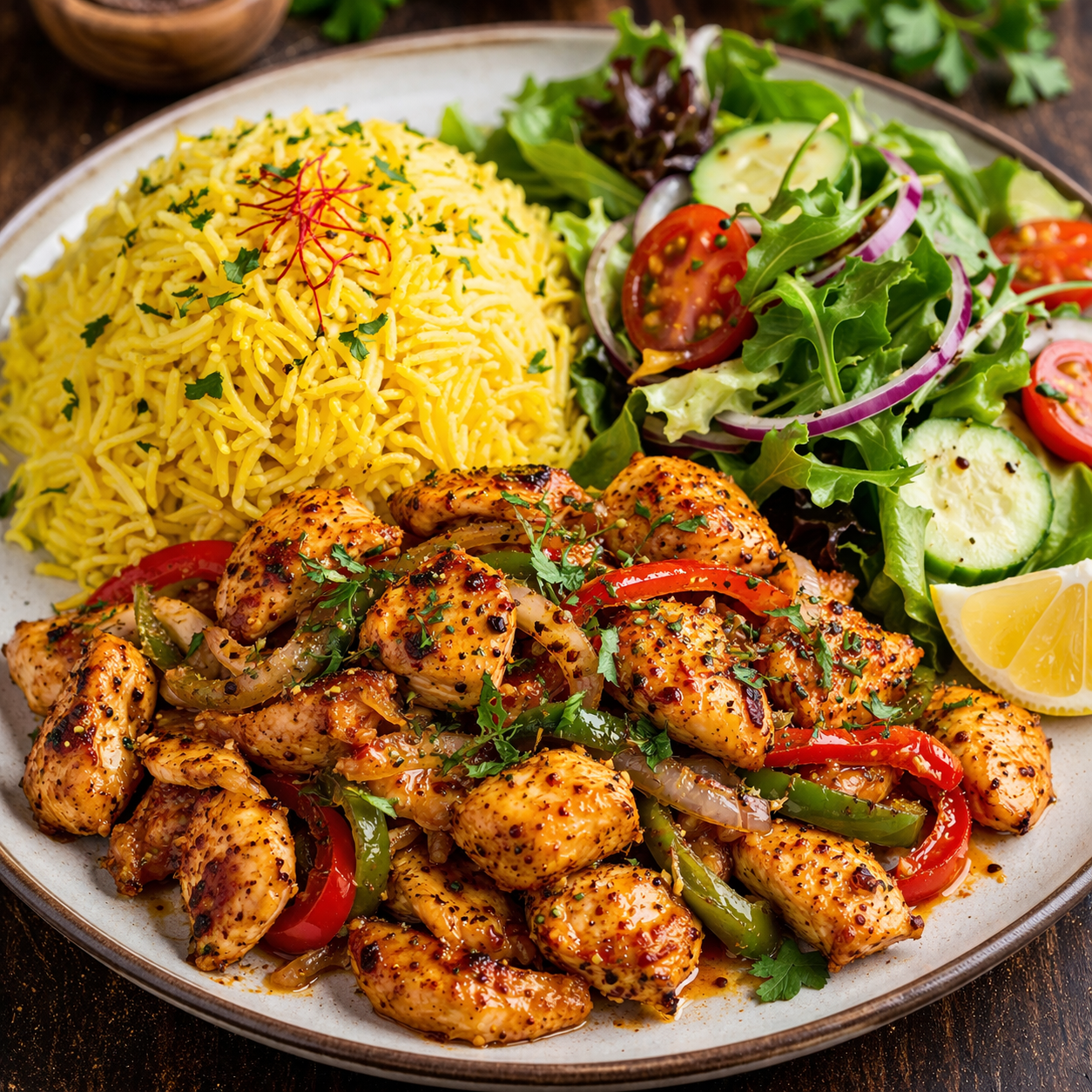 B-Spicy Sauteed Chicken Riz Safraner